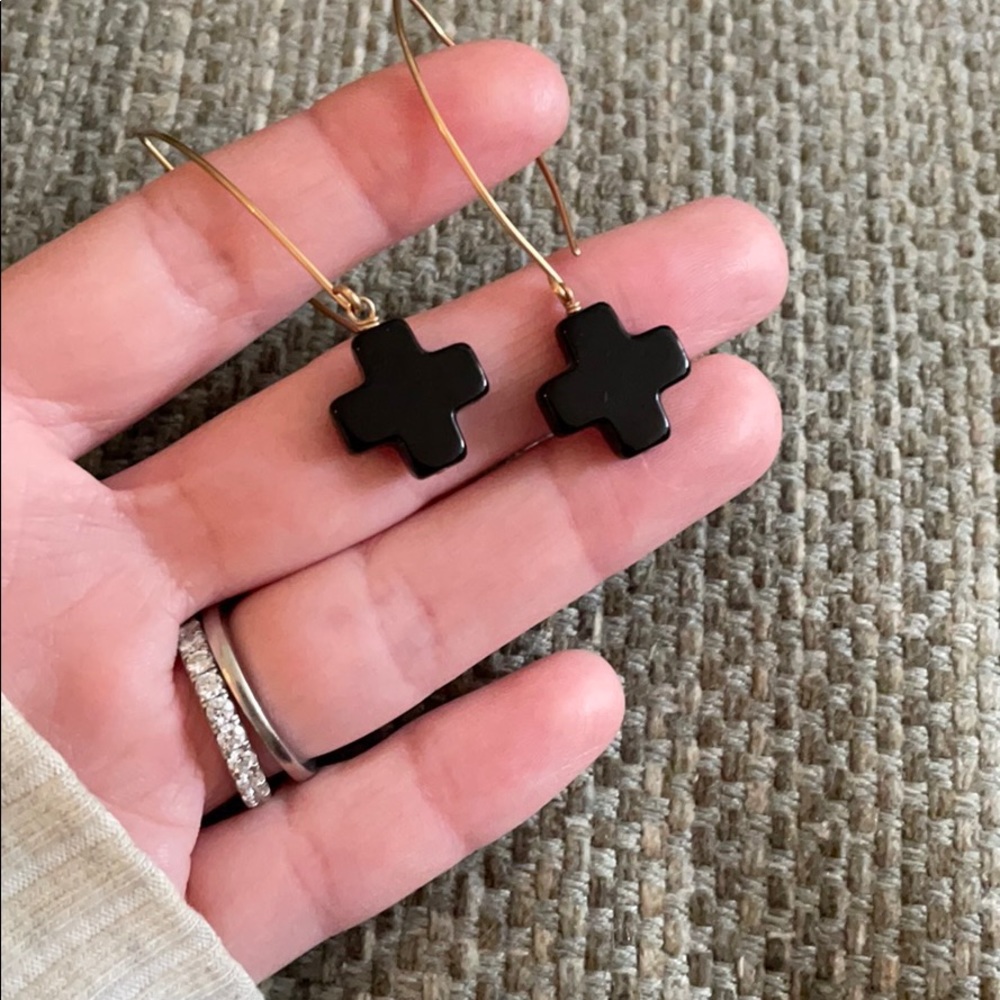 Gold Drop Cross Earrings